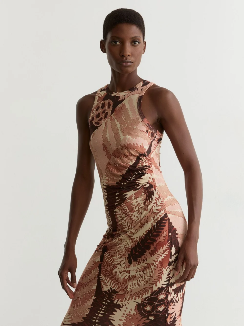 Reiss Floral-print Pink Jersey Racer Midi Dress, view 4