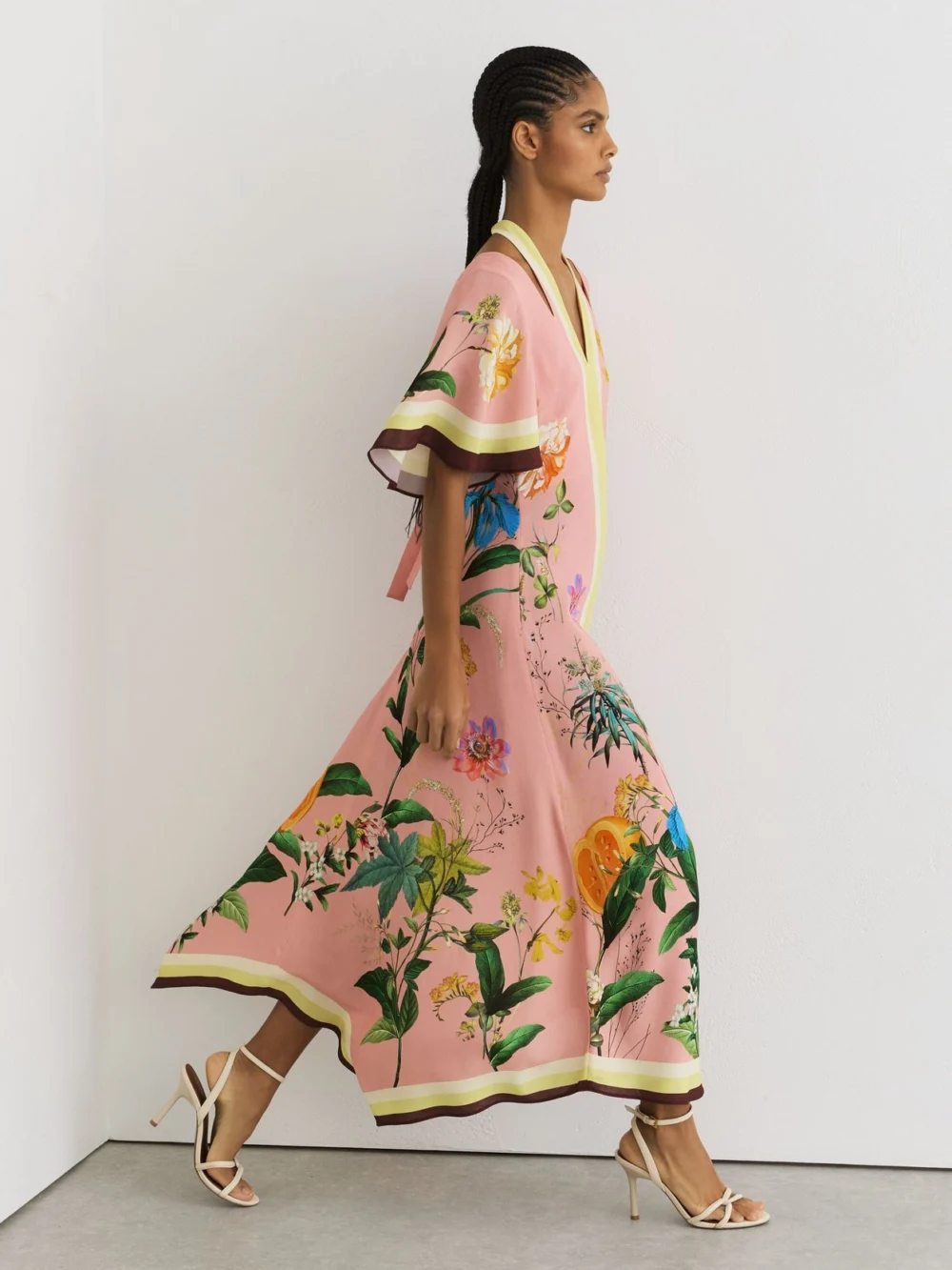 Reiss Flossy Pink Floral-print Cut-out Midi Dress, 4, view 3