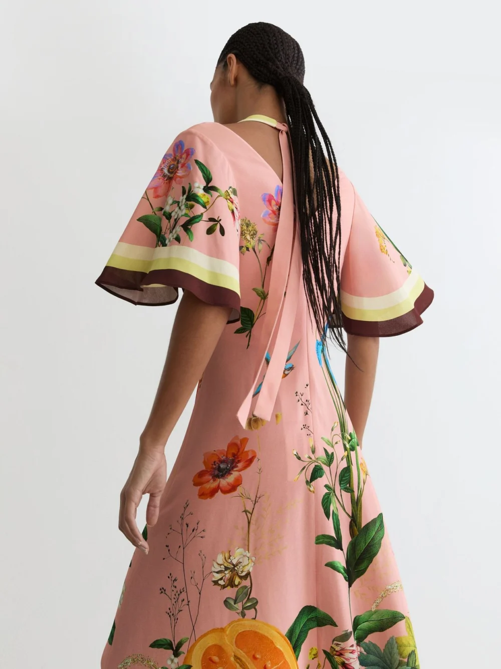 Reiss Flossy Pink Floral-print Cut-out Midi Dress, 4, view 4