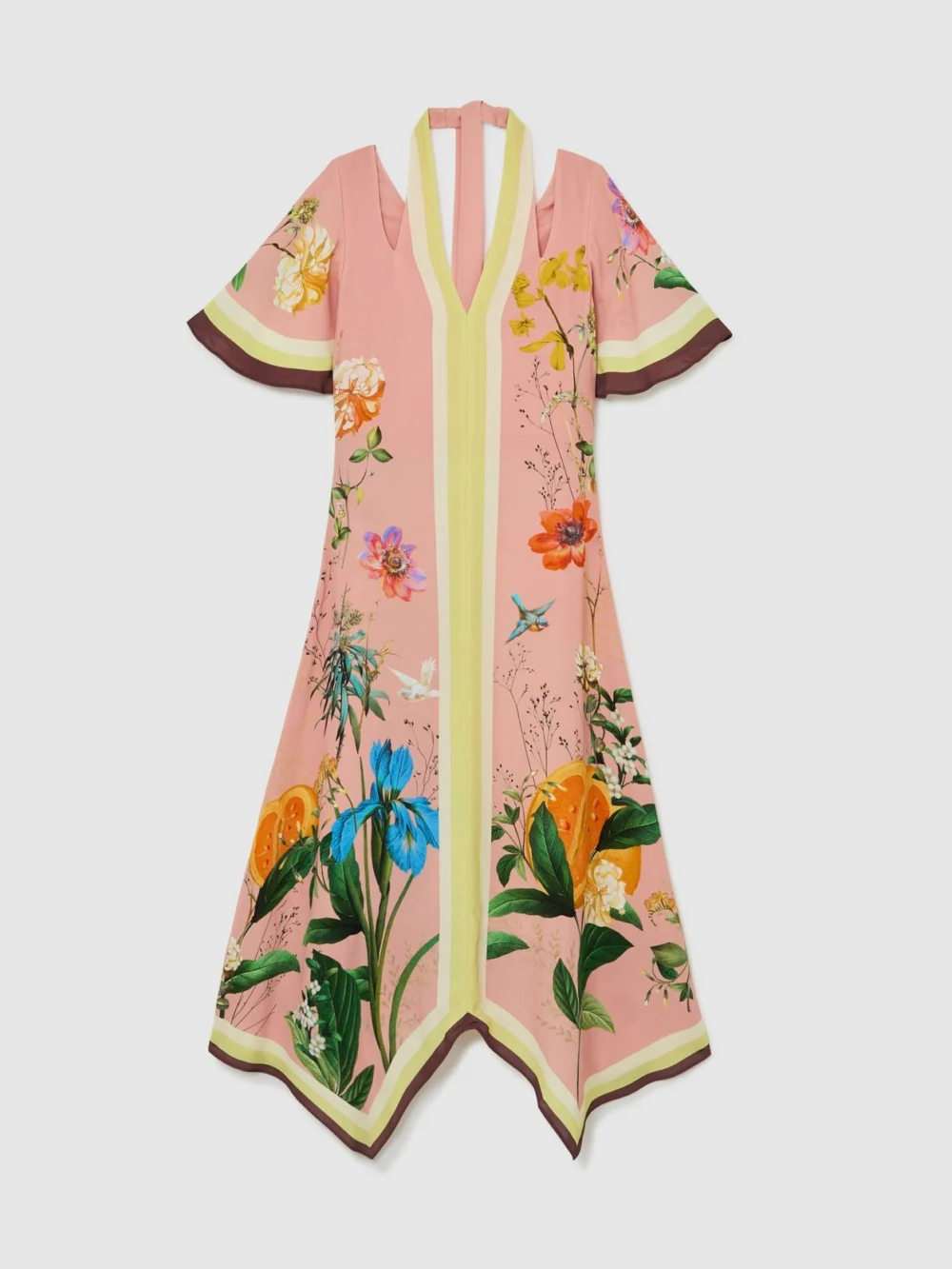 Reiss Flossy Pink Floral-print Cut-out Midi Dress, view 2