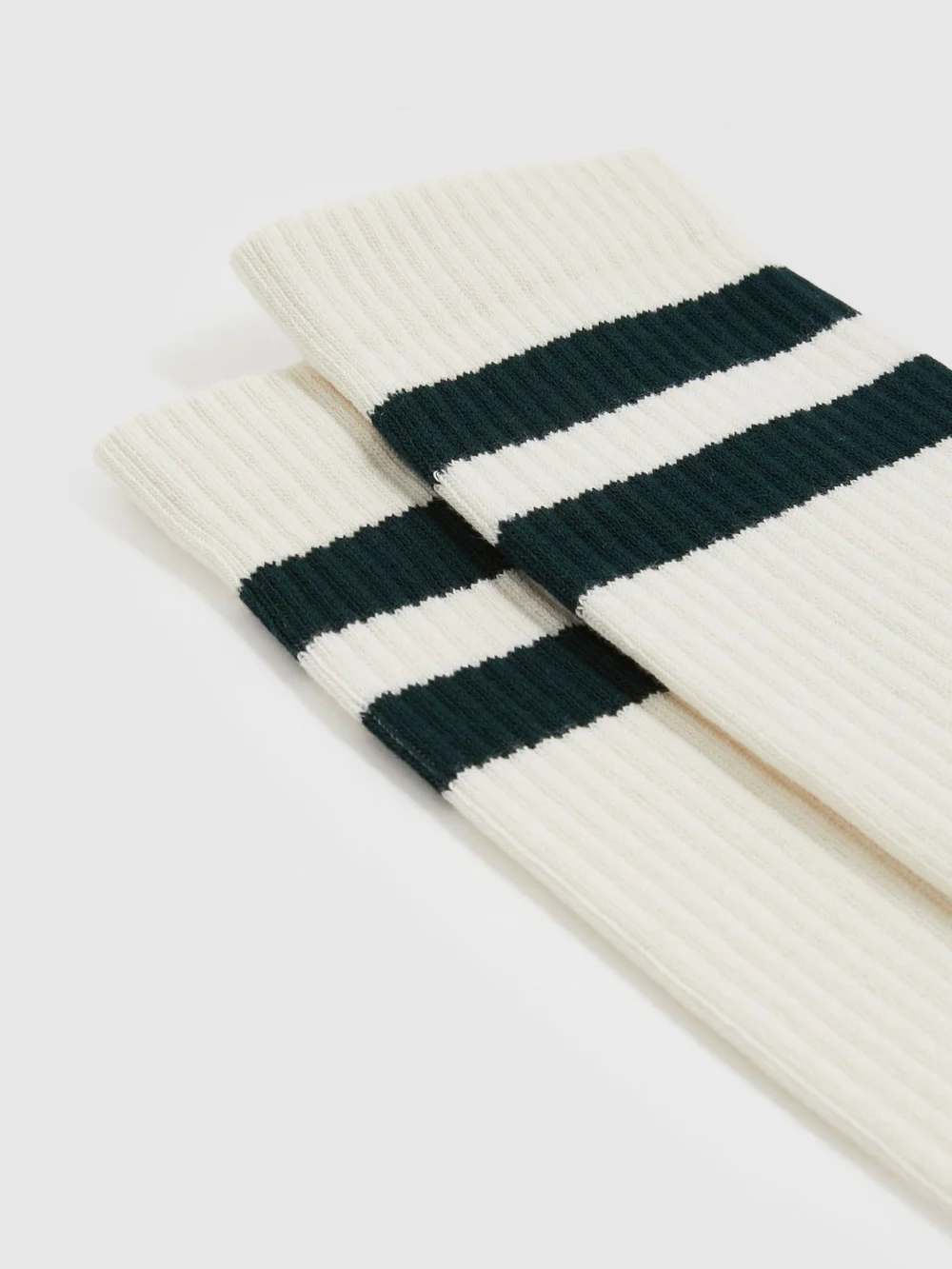 Reiss Forest Green & Ecru Cotton-blend Double-stripe Socks, view 2