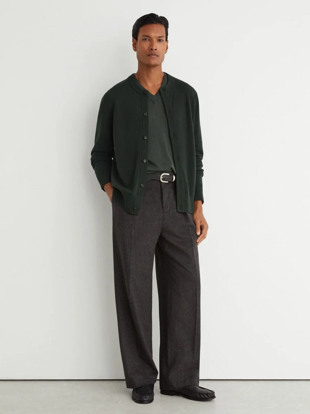 Reiss Forest Green Wool-cashmere Jersey-knit Cardigan, view 4