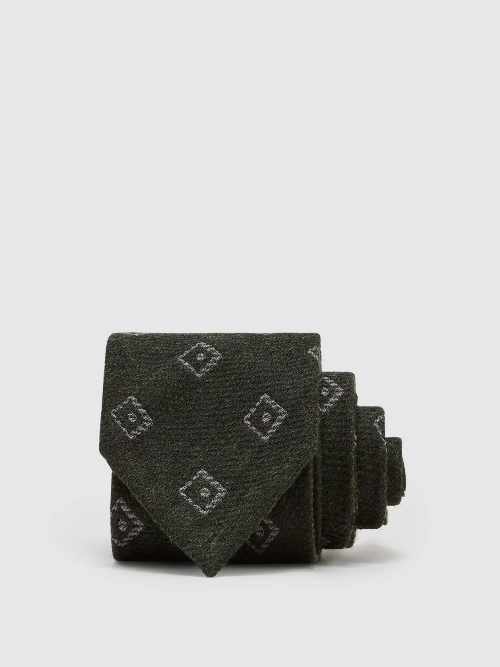Reiss Forest Green Wool-silk Diamond-medallion Unlined Tie,