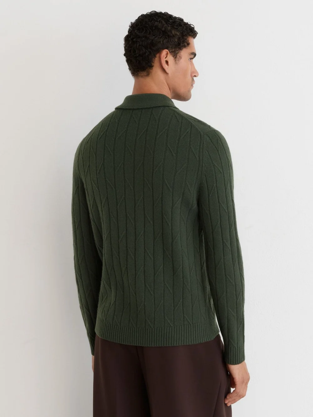 Reiss Forest Green Wool Stitch-detail Half-zip Polo Jumper, view 4