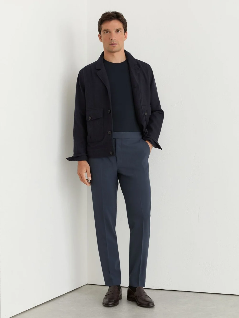 Reiss Found Airforce Blue Slim Fit Stretch Slim-fit Drawstring Trousers