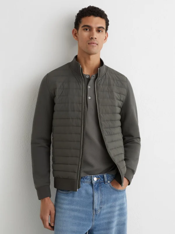 Reiss Freddie Sage Hybrid Quilt and Interlock Zip Jacket, M