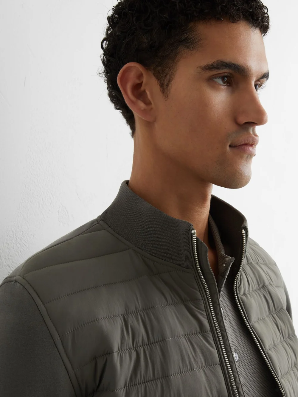 Reiss Freddie Sage Hybrid Quilt and Interlock Zip Jacket, M, view 4