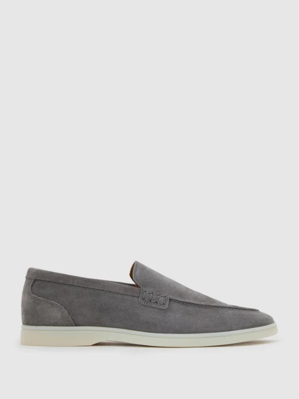 Reiss Frost Grey Suede Slip-on Loafers