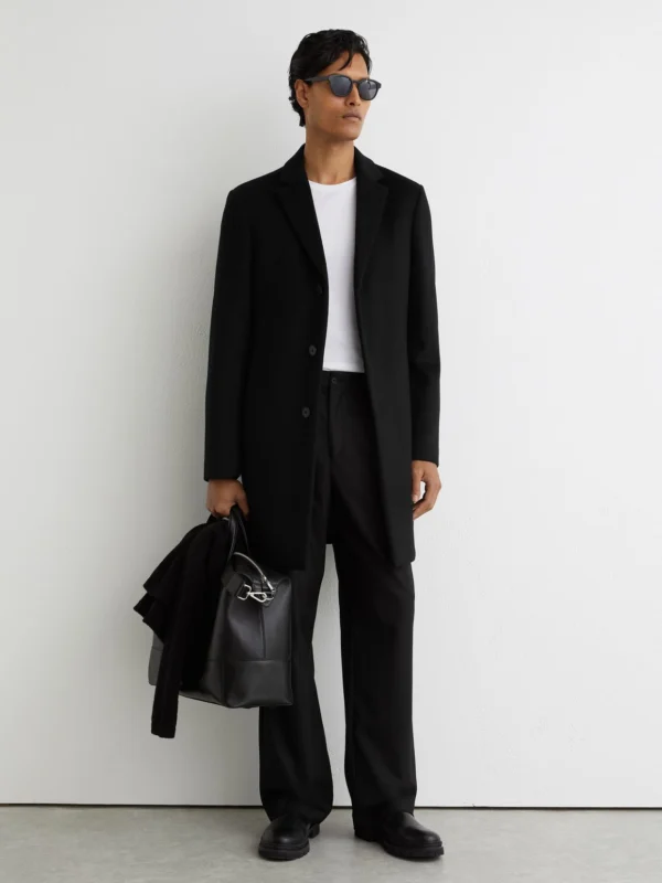 Reiss Gable Men's Black Wool-blend Single-breasted Overcoat