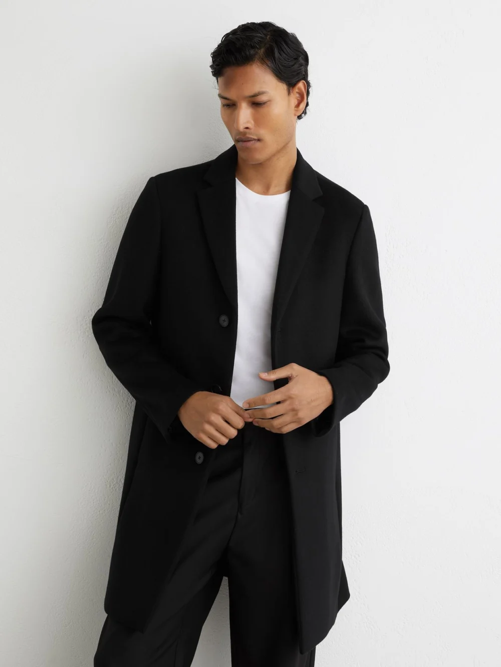 Reiss Gable Men's Black Wool-blend Single-breasted Overcoat, view 4