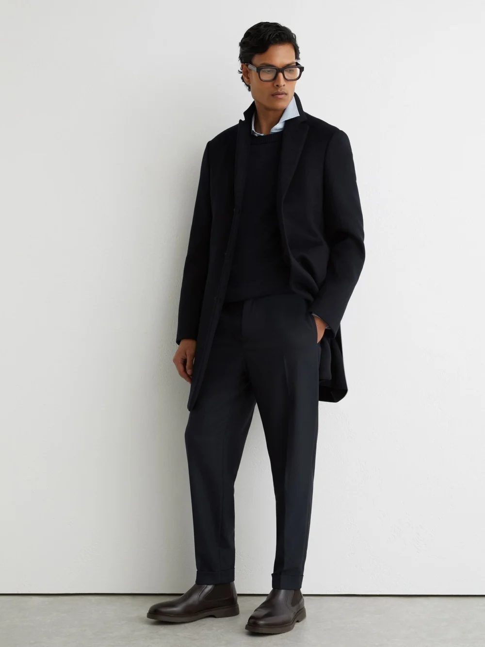 Reiss Gable Men's Navy Wool-blend Single-breasted Overcoat