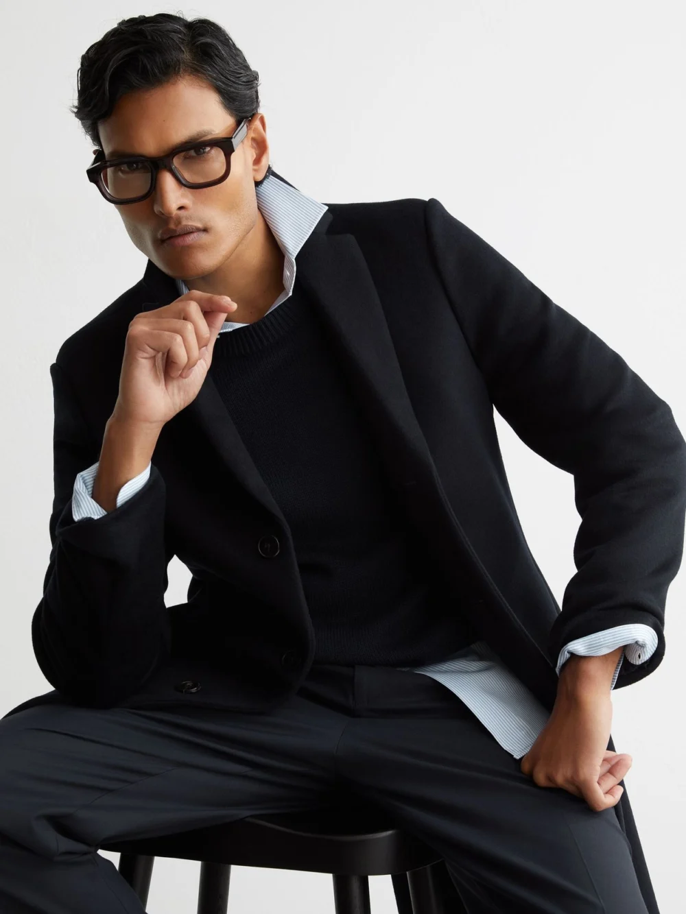 Reiss Gable Men's Navy Wool-blend Single-breasted Overcoat, view 3