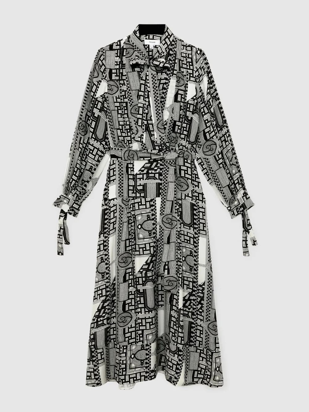 Reiss Geometric-print Tie-neck Dress, view 2