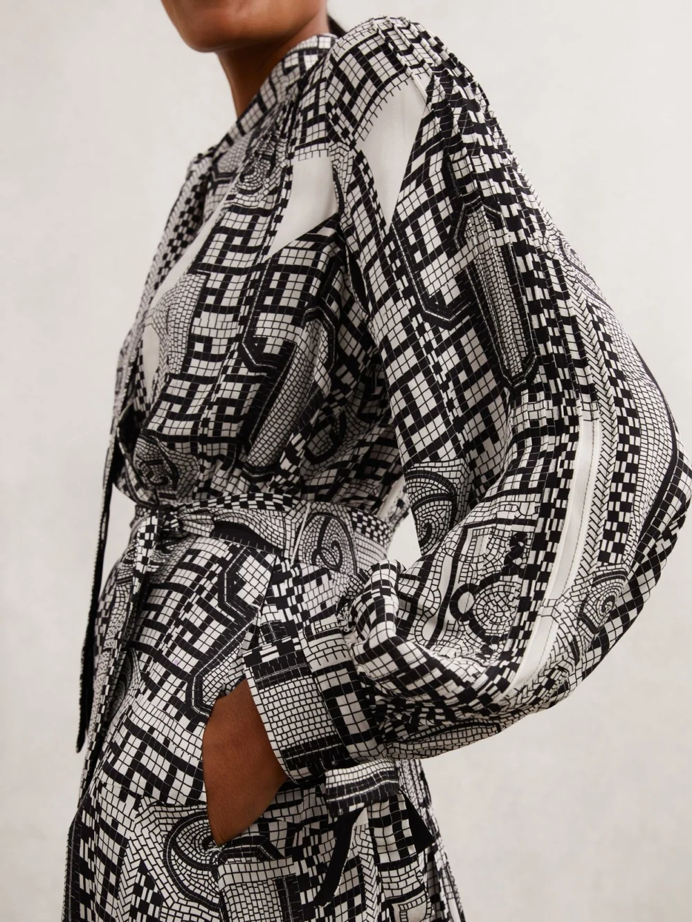 Reiss Geometric-print Tie-neck Dress, view 4