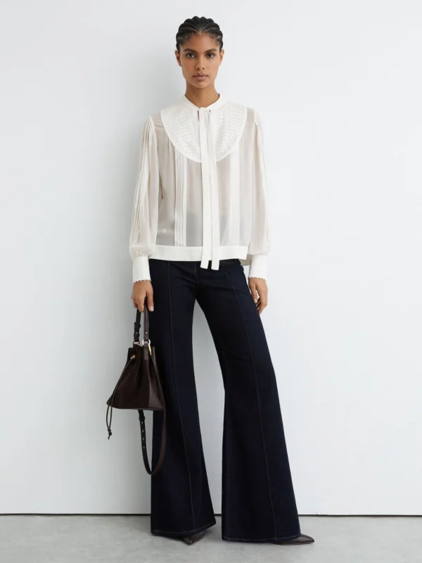 Reiss Georgette Tie-neck Beaded Blouse