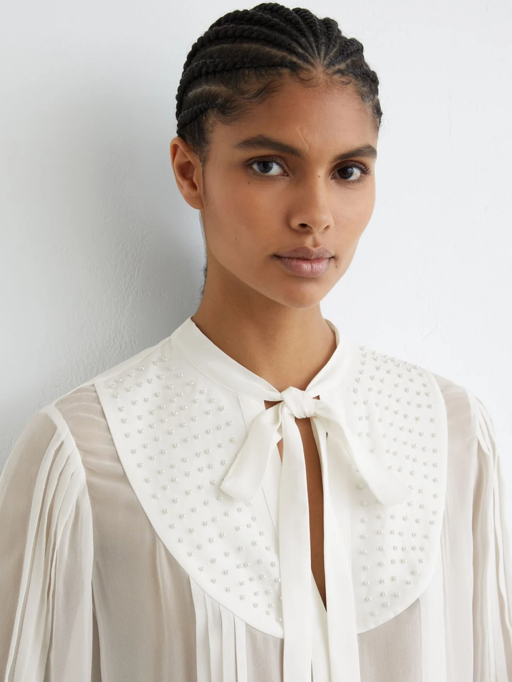 Reiss Georgette Tie-neck Beaded Blouse, view 4