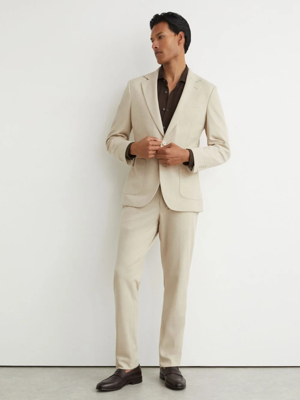 Reiss Gerrard Stone Tailored Fit Textured Jersey Single-breasted Suit Blazer, 44, view 4