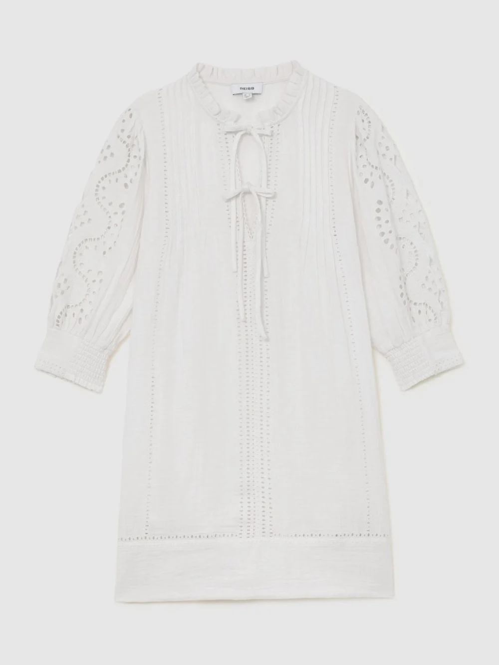 Reiss Gia Gia Cotton Cheesecloth Broderie Mini Dress, 8, view 2