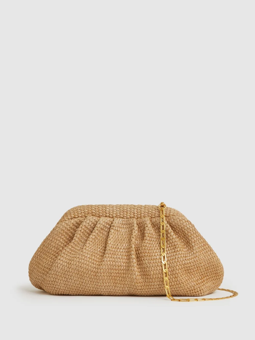 Reiss Gia Raffia Clutch Bag, 15x30x10cm in beige