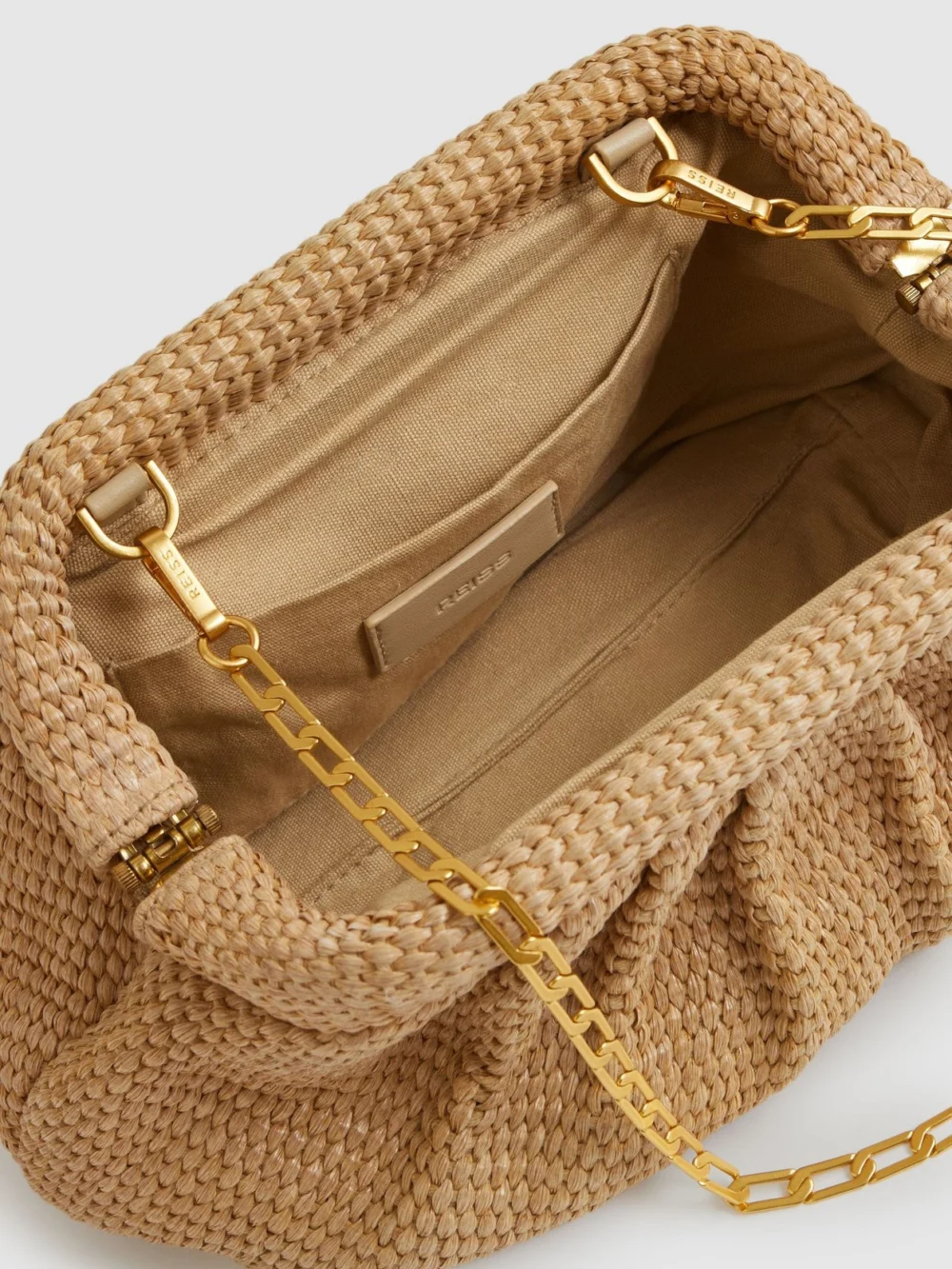 Reiss Gia Raffia Clutch Bag, 15x30x10cm, view 3
