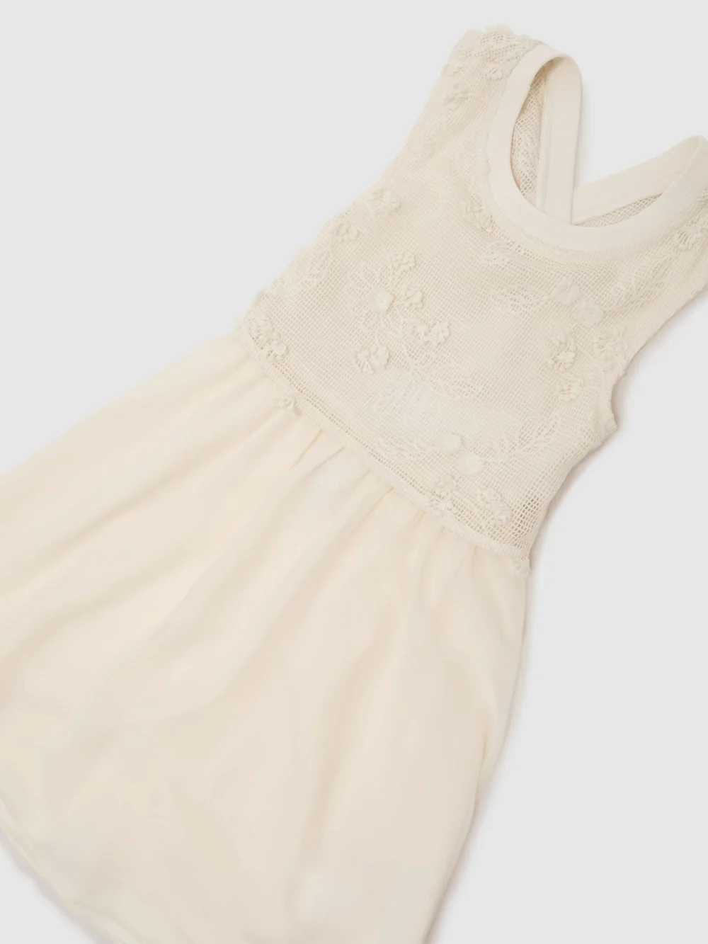 Reiss Gianna Neutral 9-13 yrs Floral-embroidered Latticework Dress, 11-12 Years, view 3