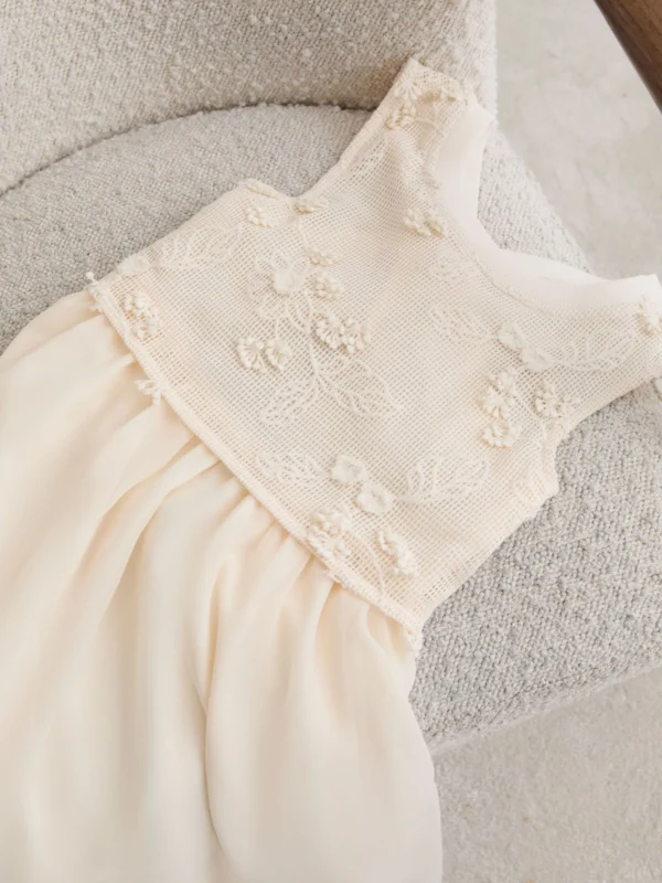 Reiss Gianna Neutral 9-13 yrs Floral-embroidered Latticework Dress, 9-10 Years