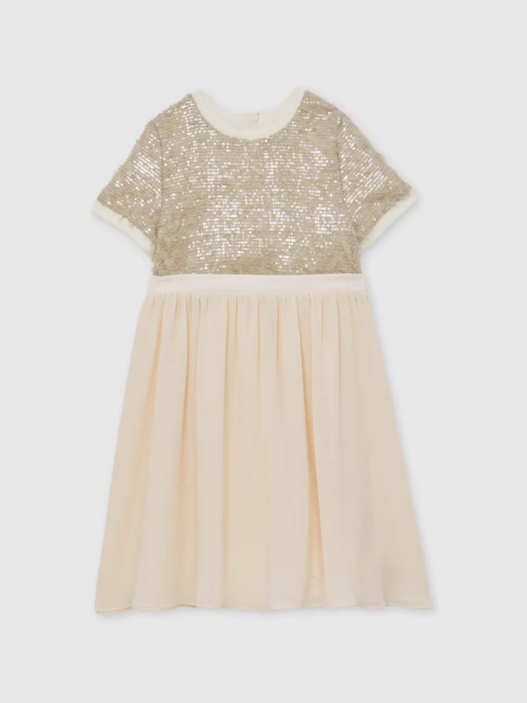 Reiss Girls Beige Sequinned Skirt Dress