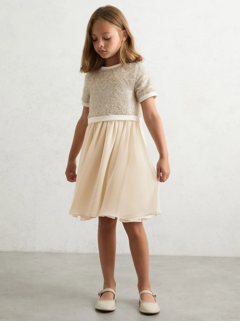 Reiss Girls Beige Sequinned Skirt Dress, view 2
