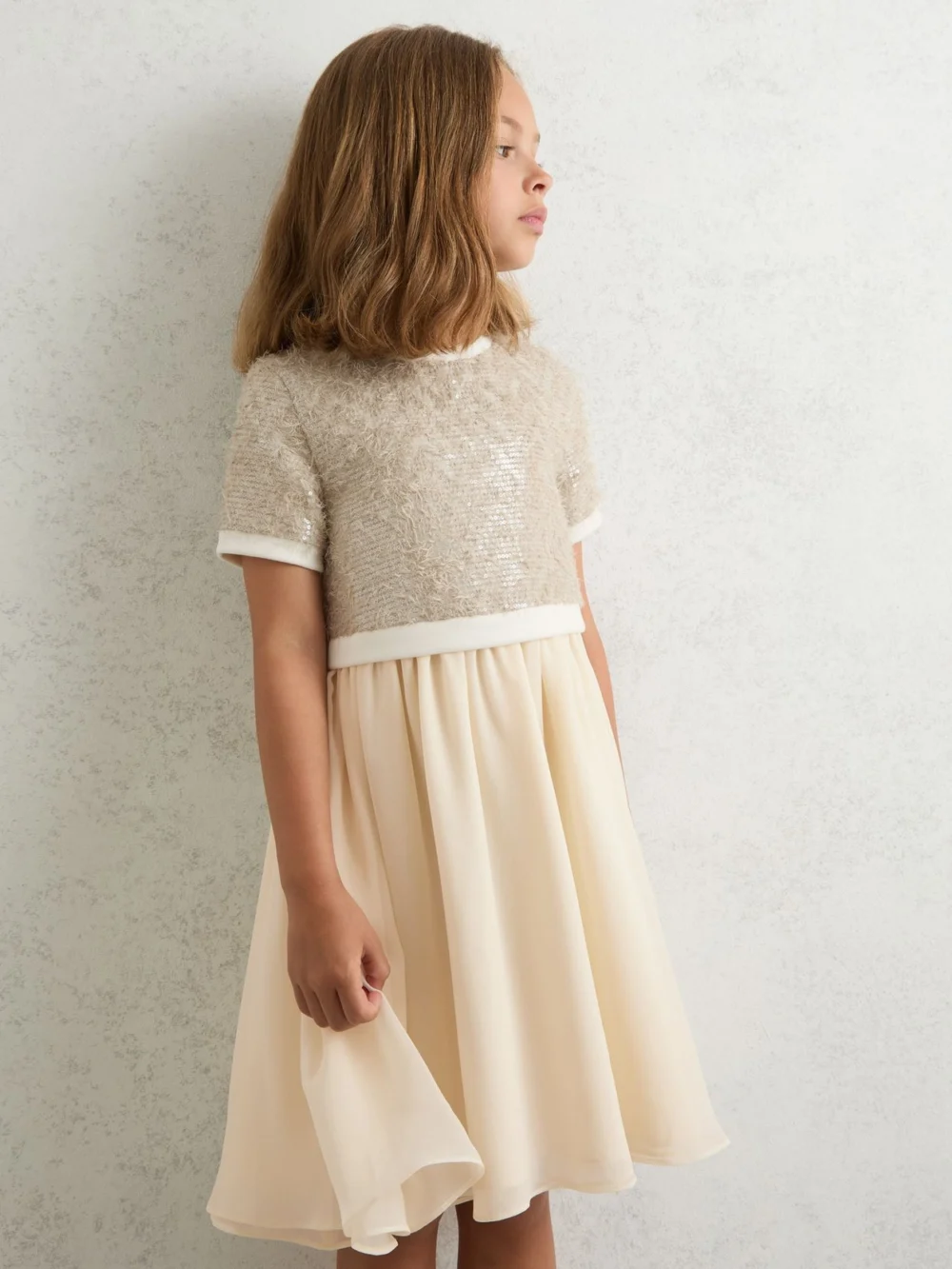 Reiss Girls Beige Sequinned Skirt Dress, view 3