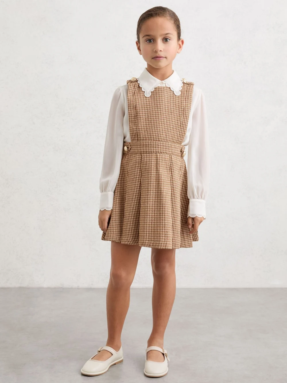 Reiss Girls Brown & White Pinafore Dress, view 6