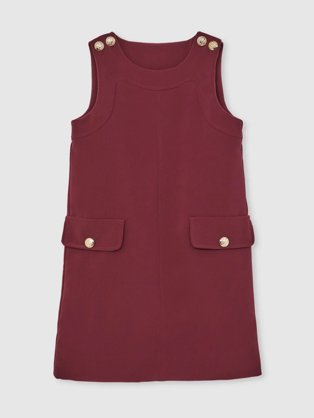 Reiss Girls Burgundy Button-Detail Sleeveless Shift Dress