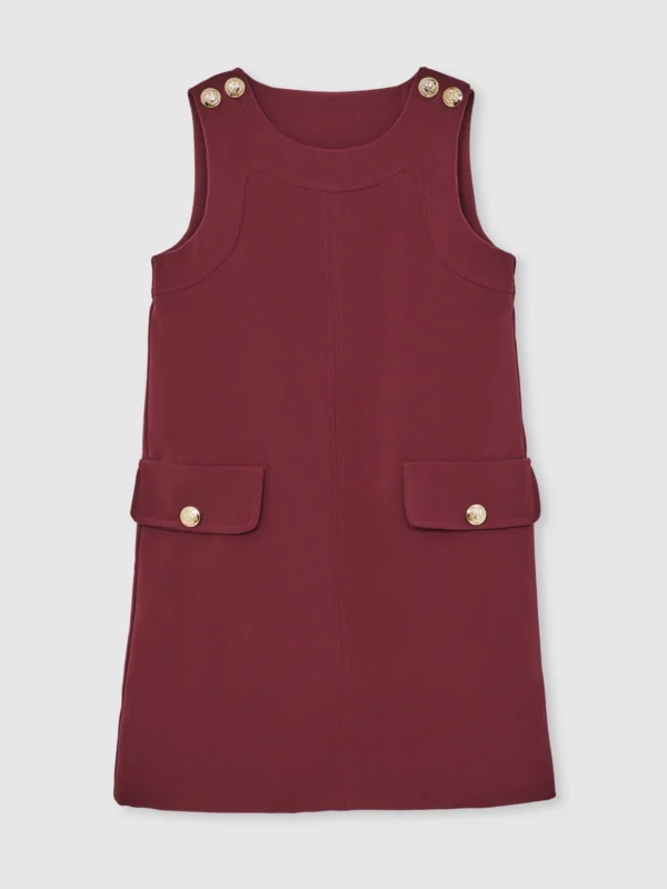 Reiss Girls Burgundy Button-Detail Sleeveless Shift Dress