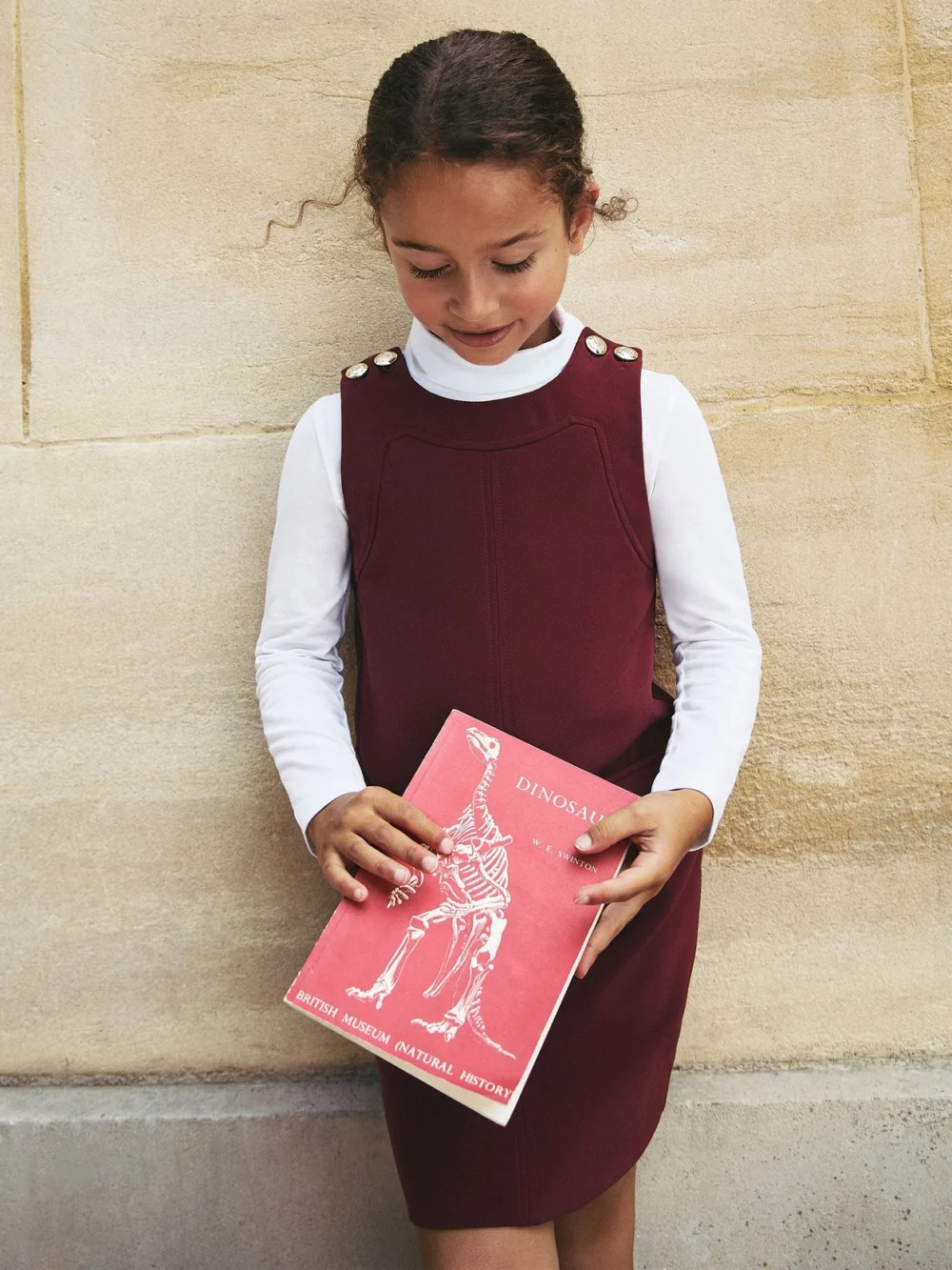 Reiss Girls Burgundy Button-Detail Sleeveless Shift Dress, view 2