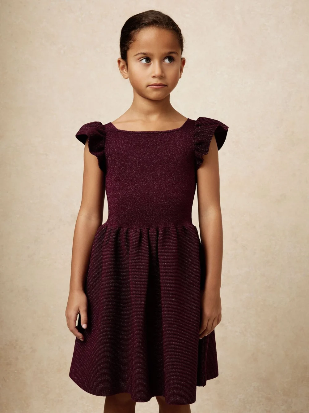 Reiss Girls Burgundy Knitted Mini Dress, view 3