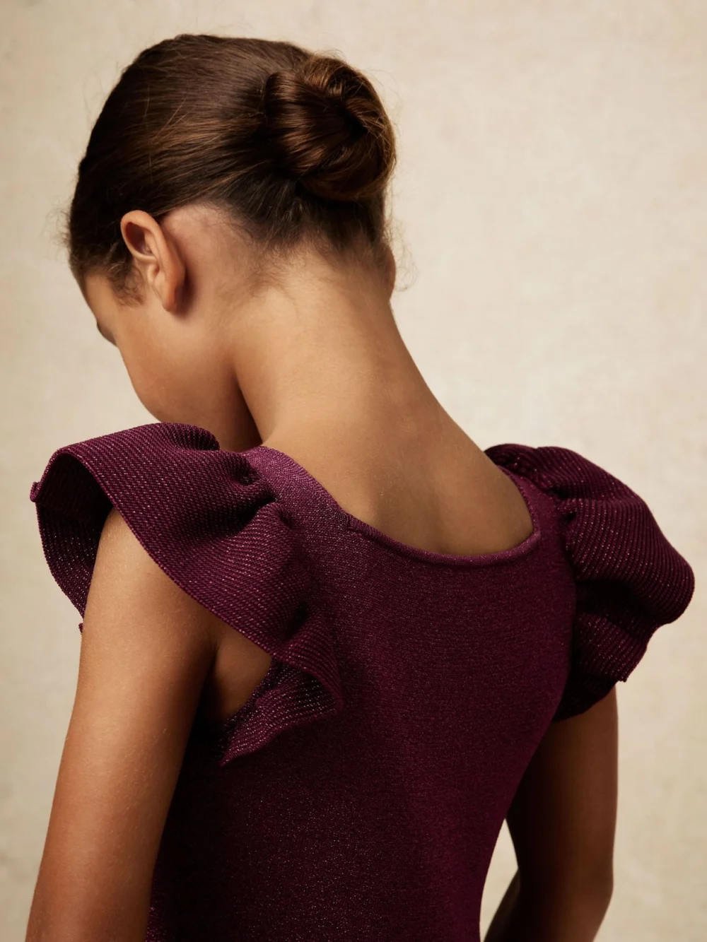 Reiss Girls Burgundy Knitted Mini Dress, view 4