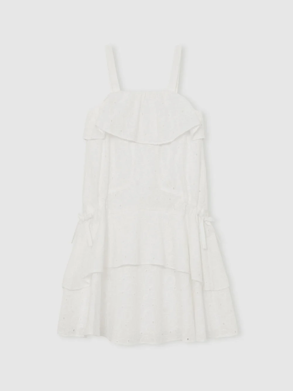Reiss Girls Cream Cotton Broderie Logo Midi Dress