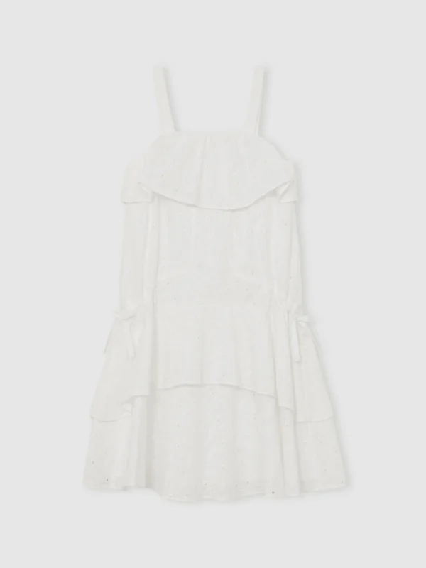 Reiss Girls Cream Cotton Broderie Logo Midi Dress