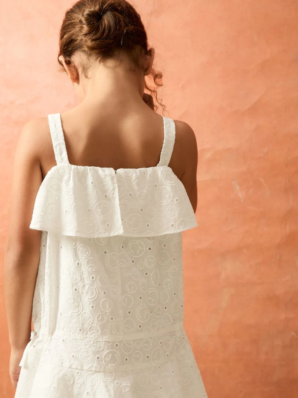 Reiss Girls Cream Cotton Broderie Logo Midi Dress, view 3