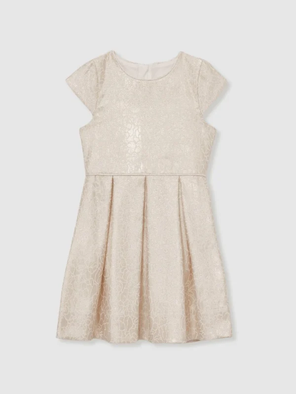 Reiss Girls Cream Cotton Floral Cap Sleeve Pleated Dress