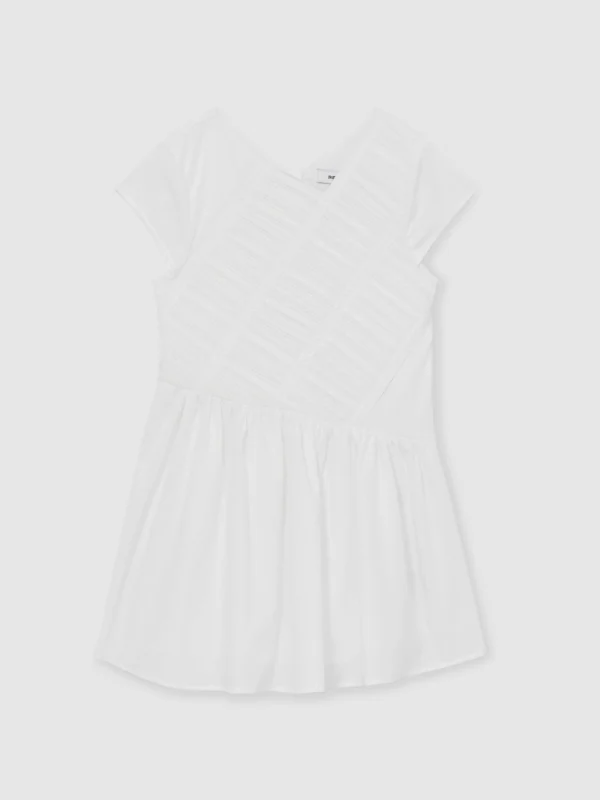 Reiss Girls Cream Cotton Tucked-Pleat Dress