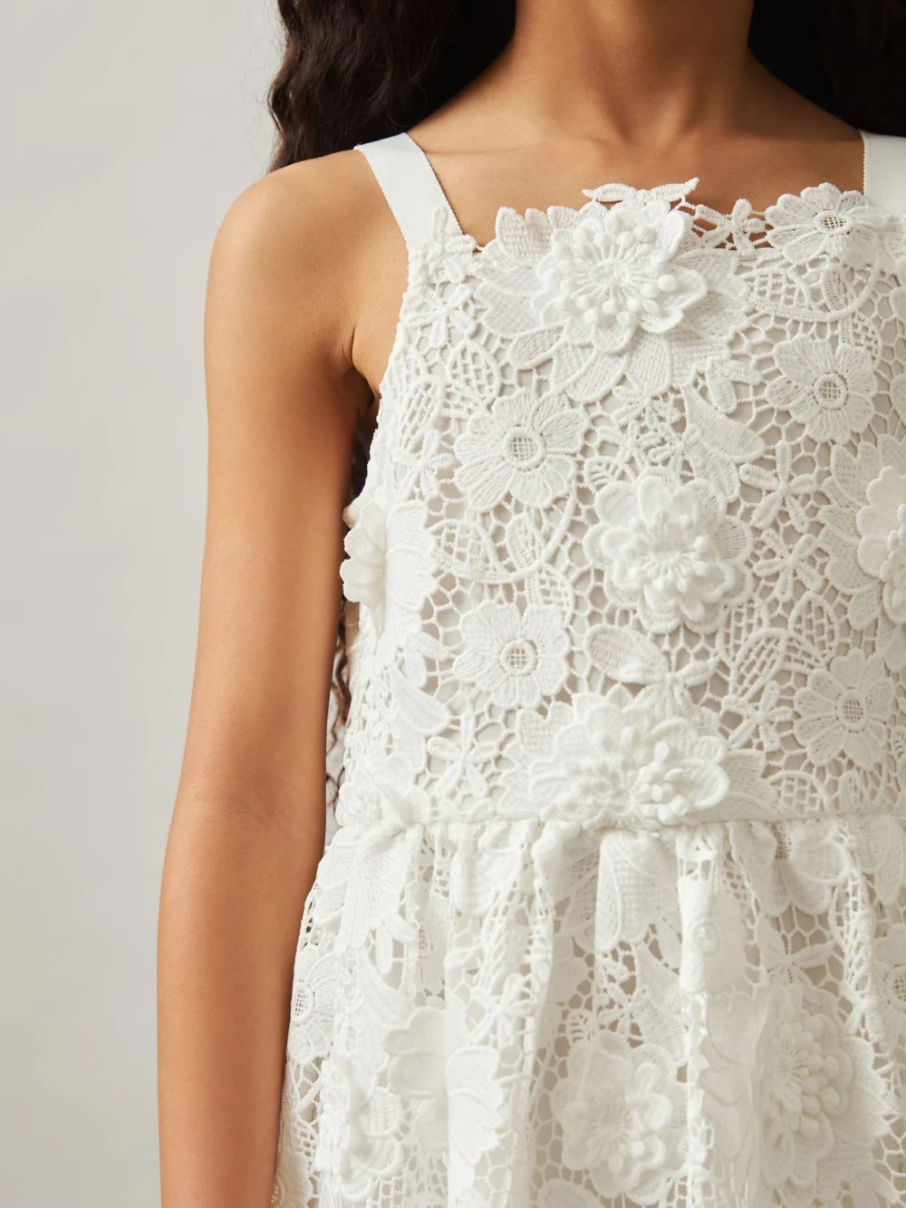 Reiss Girls Cream Guipure Lace Midi Dress, view 3