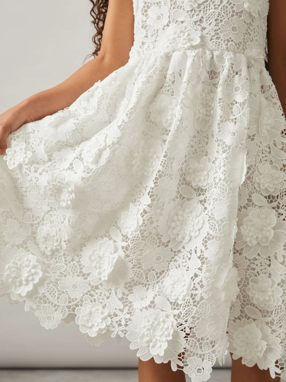 Reiss Girls Cream Guipure Lace Midi Dress, view 4