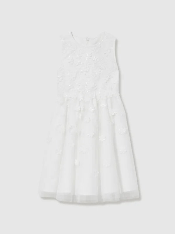 Reiss Girls Cream Tulle Floral Embroidered Bridesmaid Dress