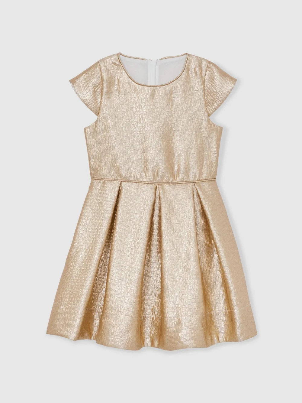 Reiss Girls Gold Textured Cap Sleeve Dress