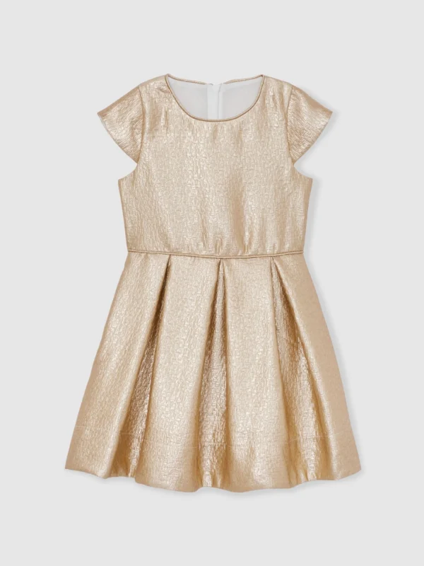 Reiss Girls Gold Textured Cap Sleeve Dress