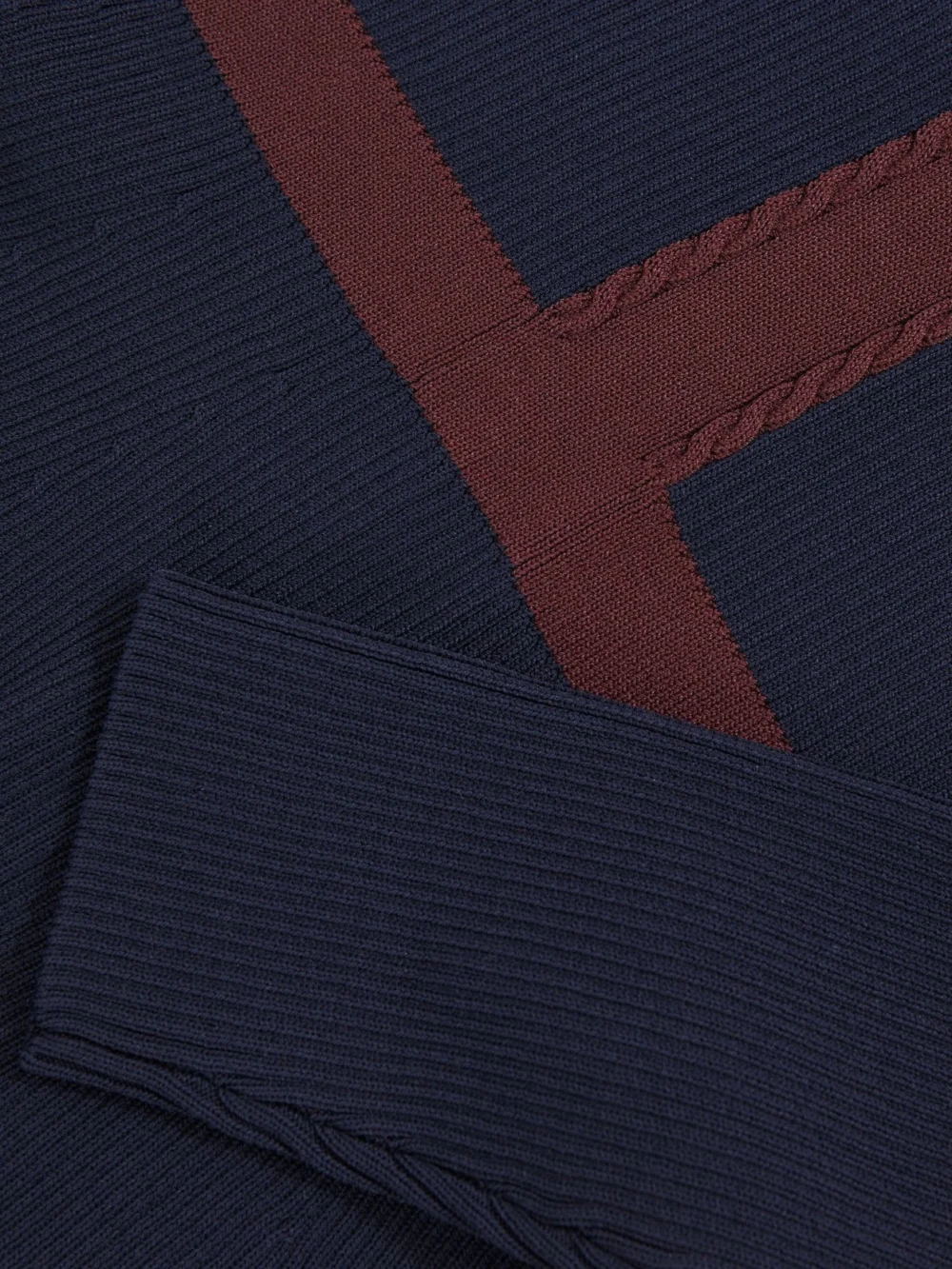 Reiss Girls Navy Blue & Brown Craft-Stitch Rib-Knit Dress, view 4