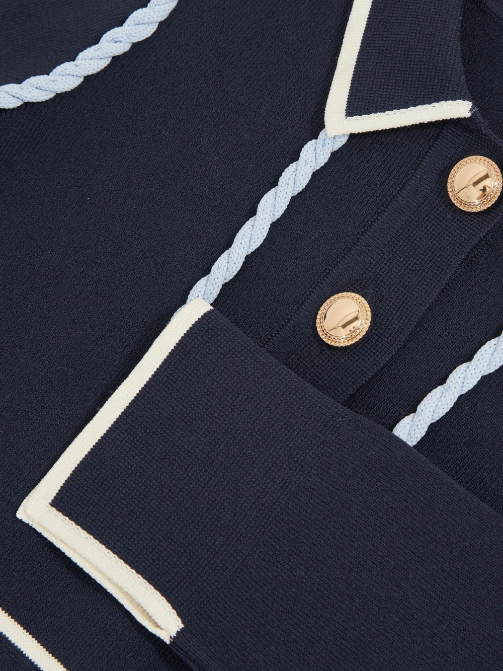 Reiss Girls Navy Blue & White Knitted Piped Skater Dress, view 4