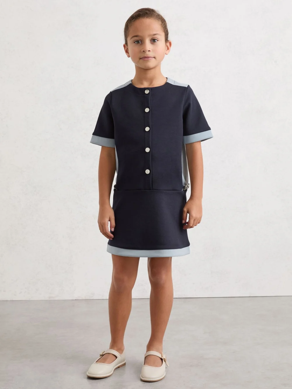 Reiss Girls Navy Premium Interlock Short Sleeve Dress