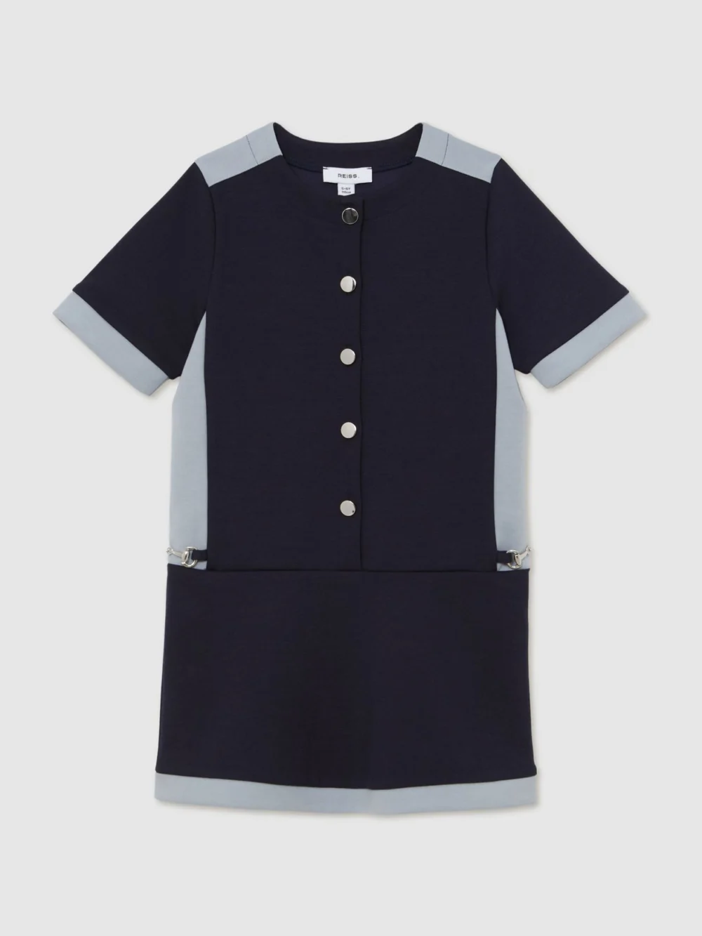 Reiss Girls Navy Premium Interlock Short Sleeve Dress, view 2