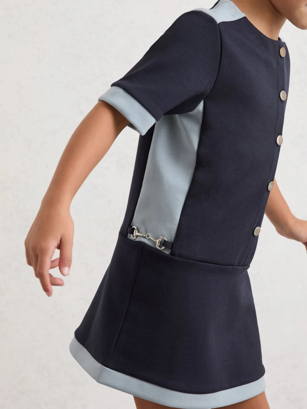 Reiss Girls Navy Premium Interlock Short Sleeve Dress, view 3